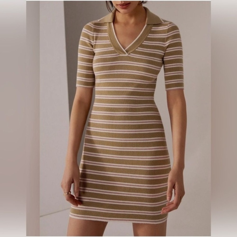 NWT Favorite Daughter DRESS  STRIPED POLO IN GREEN Pink MULTI knit sweater sz S